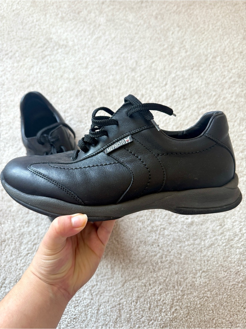 Mephisto Men's Black Leather Lace-Up Sneaker